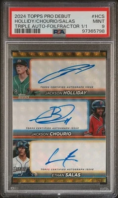 Triple Auto 1/1 Holliday/Chourio/Salas 2024 Topps Pro Debut Foilfractor 1/1 PSA9 - Image 1 of 4