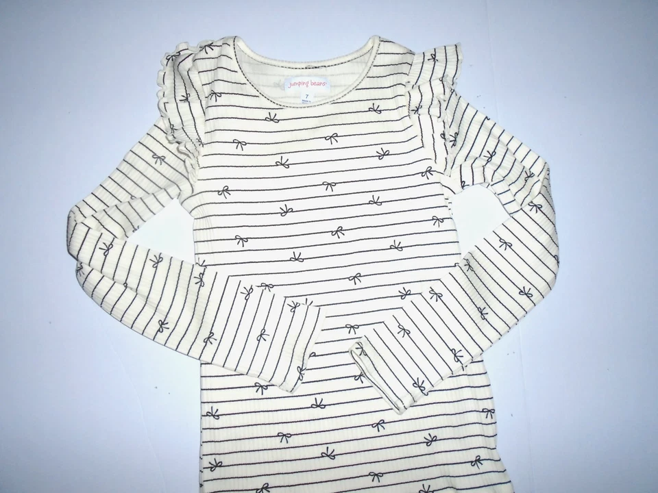JUMMPING BEANS GIRLS RIBBED LONG SLEEVE KNIT SHIRT BOW PATTERN SIZE 7 - Image 1 of 3
