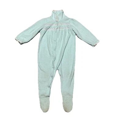 VTG Carters Kids Toddler Footie Pajamas Footed PJs USA Green Smocked XL READ - Image 1 of 4