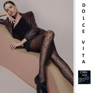 Conte Dolce Vita fancy style quality sheer tights 20 den black hosiery hearts - Picture 1 of 4
