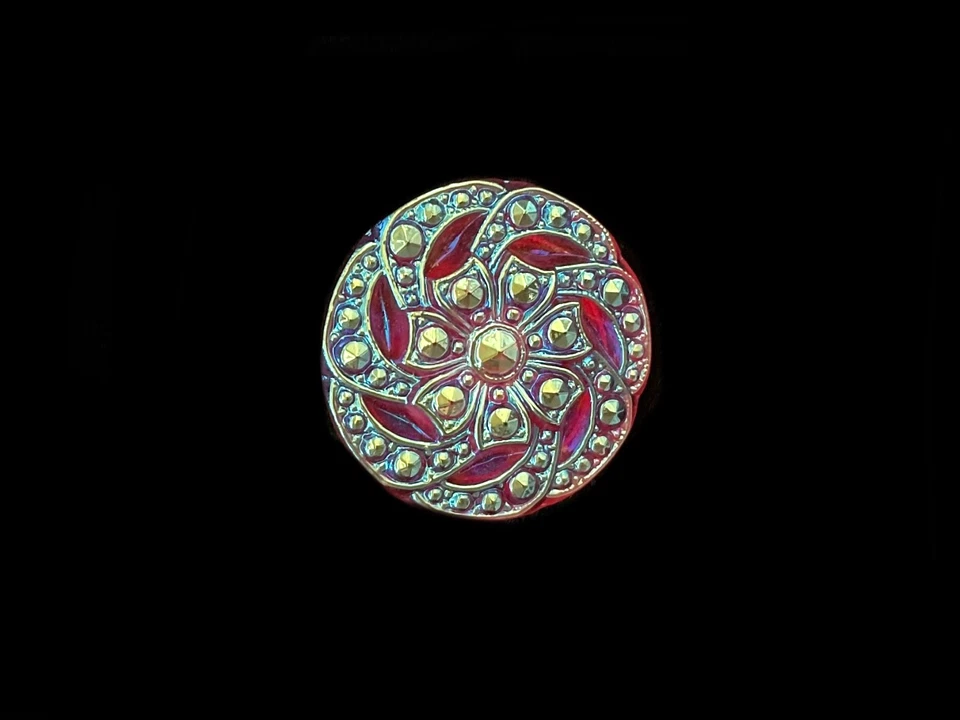 Botón de vidrio checo de 27 mm rojo con arco iris carnaval brillante AB con vástago de vidrio Foto 1 de 2