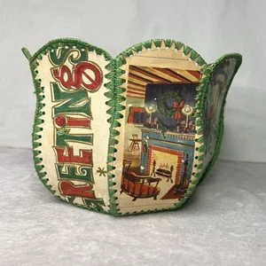 Vintage Christmas Card Crochet Basket Vintage Handmade Collectible Decoration - Picture 1 of 13