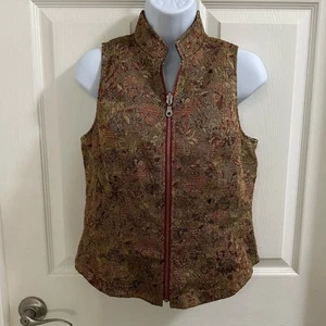 YANSI FUGEL Fully Reversible Sleeveless Zip-up Vest Women’s size Small Brown Red - Picture 1 of 13