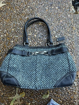 Coach Hobo Scaro Herringbone Hampton Handbag Tweed Black & Blue F11215 - Image 1 of 4
