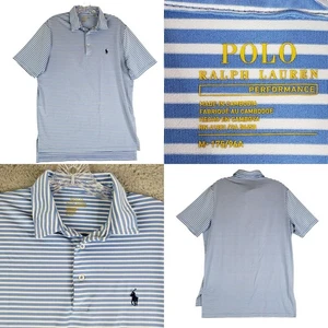 Polo Ralph Lauren Performance Polo Shirt Mens Medium M Blue Stripe Stretch Golf - Picture 1 of 8