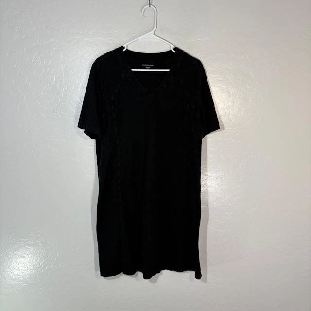Eileen Fisher T Shirt Dress Womens Large Black V-Neck Hemp Organic Cotton - Image 1 of 4