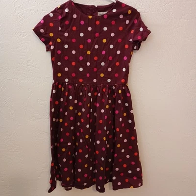 Lands’ End Girl’s Size 14 Burgandy Polka Dot Short Sleeve Dress. - Image 1 of 3