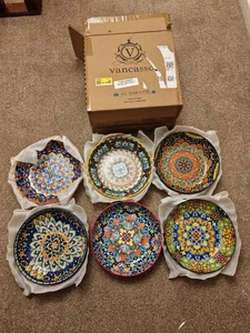 Vancasso SIMI Pastaschalen, 32 Unzen Keramik Salatschüsseln 6er Set, groß bunt - Bild 1 von 9