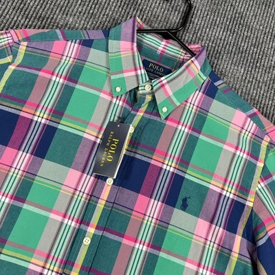 Camisa Polo Ralph Lauren Para Hombre XL Extra Grande Verde A Cuadros Manga Corta Con Botones Foto 1 de 4