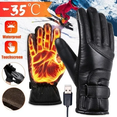 Heated Gloves Electric Rechargeable Battery Hand Warm Windproof Thermal Winter - Image 1 of 4