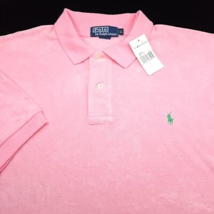 POLO RALPH LAUREN SHIRT -XL- PINK TERRY CLOTH -GREEN PONY -GOLF -VTG COTTON POLY - Picture 1 of 11