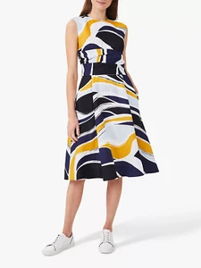 Hobbs Twitchill Vestido Abstracto de Lino hasta la Rodilla, Talla Multi Reino Unido 10/Estados Unidos 6 - Imagen 1 de 6