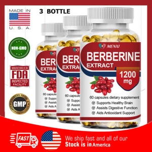 All Natural Premium Berberine HCL 1200mg Blood Sugar Support Gluten-Free Non-GMO - Picture 1 of 12
