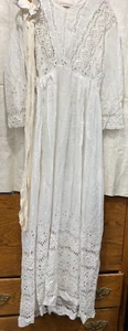 Vintage White sheer cotton wedding dress W/white net stockings - Picture 1 of 11