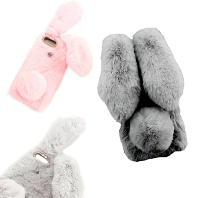 Coniglio coniglio pelliccia sintetica peluche cover custodia back case orecchie custodia per cellulare  - Immagine 1 di 4