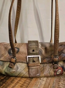 ANUSCHKA GENUINE LEATHER HAND PAINTED SHOULDER PURSE BAG 13" X 6" See Pictures  - Picture 1 of 9