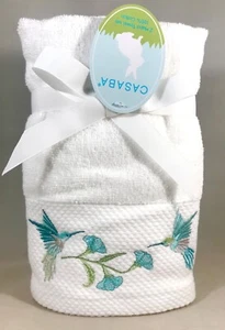 HUMMINGBIRDS & FLOWERS Embroidered (2-PC SET) BATHROOM HAND TOWELS Casaba New! - Picture 1 of 4