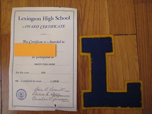Vintage 1963 Lexington MA High School Feldhockey VARSITY LETTER Letterman Jacke L - Bild 1 von 4