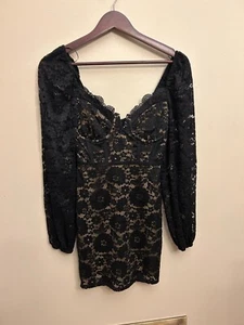 New LUSH Long Sleeve Corset Lace Mini Cocktail Dress Black Size XS - Picture 1 of 9