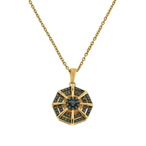 925 Sterling Silver Goldplated 0.33ct Green Diamond Octagon Pendant Necklace - Picture 1 of 5