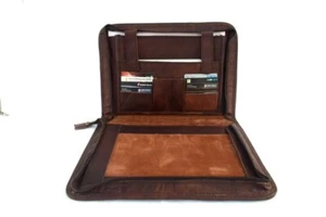 Dark Leather Portfolio Padfolio Business Executive Organizer A4 Case Folder Bag - Picture 1 of 9
