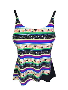 Boutique Swimwear Tankini Multi Color Floral Strips Padded Adjustable Size XXL - Picture 1 of 7
