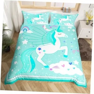 Teal Unicorn Duvet Cover Set Twin Size for Kids Twin(No Comforter) Light Teal - Picture 1 of 7