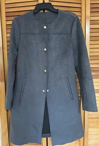 EUC! $115 Marc New York Women's Faux Suede Gray Trench Coat Gold Buttons - Picture 1 of 7