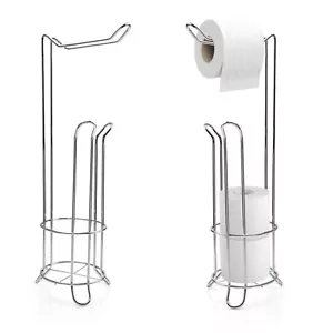 Free standing toilet roll holder with extra rolls storage shiny chrome bathroom - Picture 1 of 6