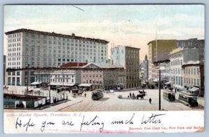 Pre-1907 PROVIDENCE RHODE ISLAND MARKET SQUARE MICA/GLITTER EMBELLISHED POSTCARD - Picture 1 of 2