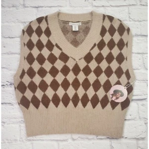 Sincerely Jules Damen flauschig weich Pullover Weste Größe Small hellbraun braun Argyle - Bild 1 von 7
