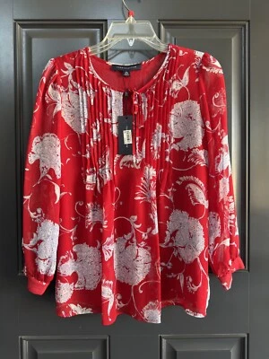 NWT Tommy Hilfiger Women Red Long Sleeve Georgette Blouse Size XS - Image 1 of 4