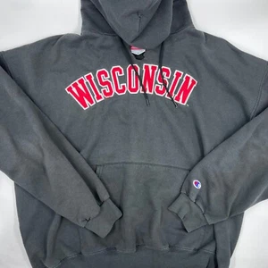 Wisconsin Badgers Pullover Hoodie Size XL Black Cotton Sweatshirt College Team - Picture 1 of 8