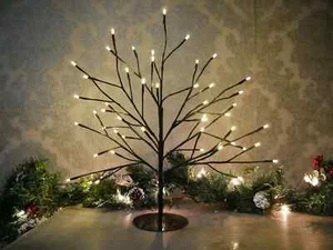 Christmas LED Twig Tree 45cm Warm White Pre-Lit Mains Birch Xmas Decor Wedding - Picture 1 of 24