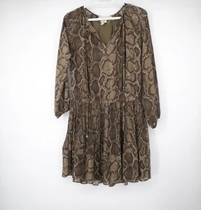 Michael Kors Snakeskin Print Mini Dress V Neck Sz Medium Chiffon - Picture 1 of 7