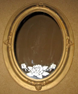 Antique Oval Mirror Frame with Rose designs on the glass - Picture 1 of 15