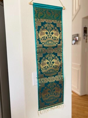 Decoração de parede verde parede tapeçaria de seda organizador de cartas correio 3 bolsos boho - Imagem 1 de 4