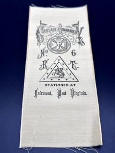 WEST VIRGINIA KNIGHTS TEMPLAR RIBBON CRUSADE COMMANDERY #6, FAIRMONT - L370 - Picture 1 of 5