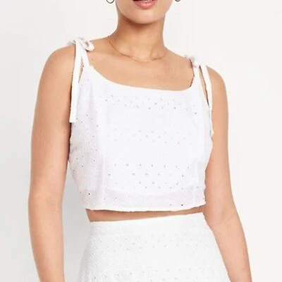 Old Navy White Sleeveless Crop Tie Shoulder Tank Sz XXL - Image 1 of 4