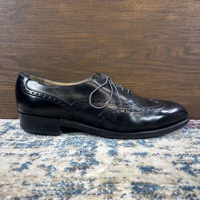 Sapato Oxford Johnston & Murphy Crown Aristocraft Preto Ponta de Asa Fabricado nos EUA 9 D EUA - Imagem 1 de 4