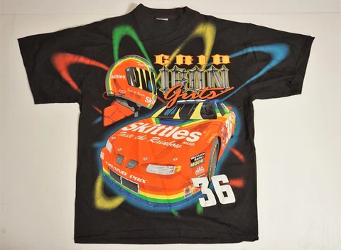 VINTAGE Ernie Irvan #36 Skittles ALL OVER TOTAL PRINT  1998 T-shirt - Size XL Cover