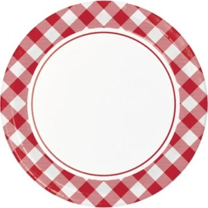 Classic Red Gingham 9 Inch Plates Paper 8 Per Pack Summer BBQ Picnic Tableware - Picture 1 of 1