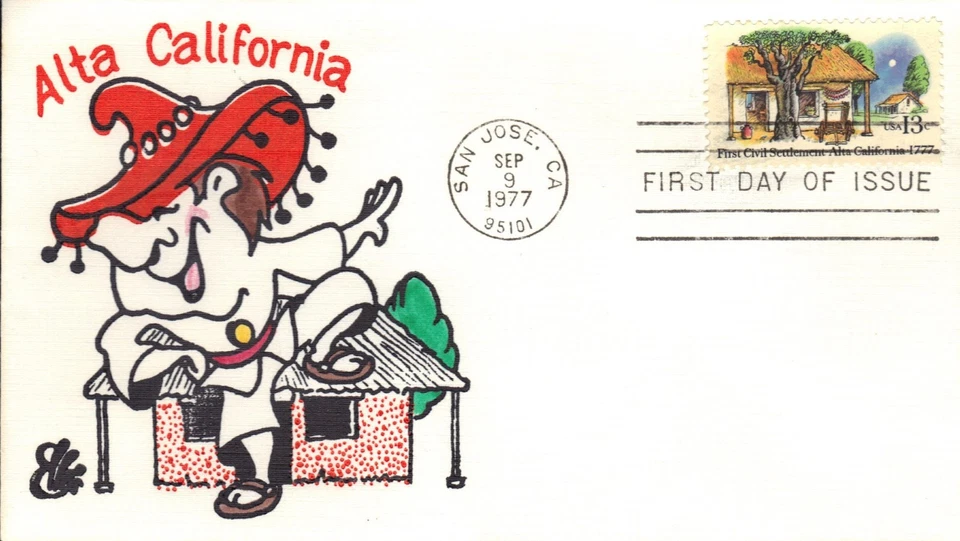 USA HAND PAINTED RICHARD ELLIS ANIMATED CACHET FDC 1977 ALTA CALIFORNIA - Image 1 of 1