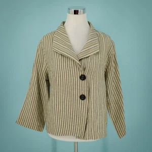 Chaqueta Habitat Talla Mediana M Rayas Botón Cuello Frontal Manga Larga Mezcla Lino - Imagen 1 de 6