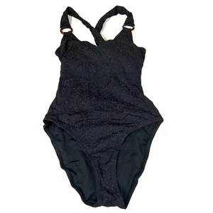 NEW Jessica Simpson One Piece Swimsuit Size Small Black Orange Sparkle #069 - Picture 1 of 4