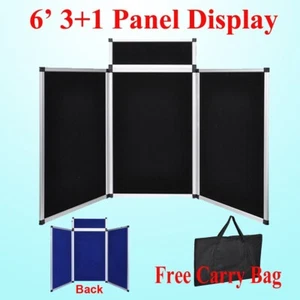 6' 3+1 Black Blue Panel Header Trade Show Display Presentation Tabletop Desktop - Picture 1 of 2