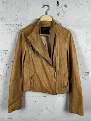 Chaqueta de cuero de motociclista Allsaints marrón vintage vanguardista para mujer 6 Foto 1 de 4