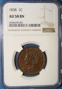 *BEAUTIFUL LOOKING 1838 MATRON HEAD LARGE CENT - AU-58BN NGC* - Picture 1 of 4