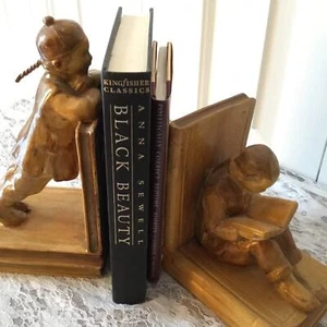 Vintage Asian Children Bookends, Ronson 1920 Style Asian Chinese Set - Picture 1 of 9