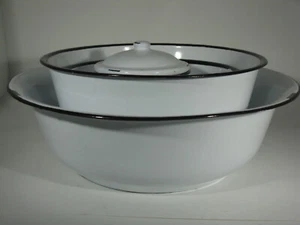 New (never used) 4-piece set of white bowls & jam jar with black trim - Picture 1 of 6